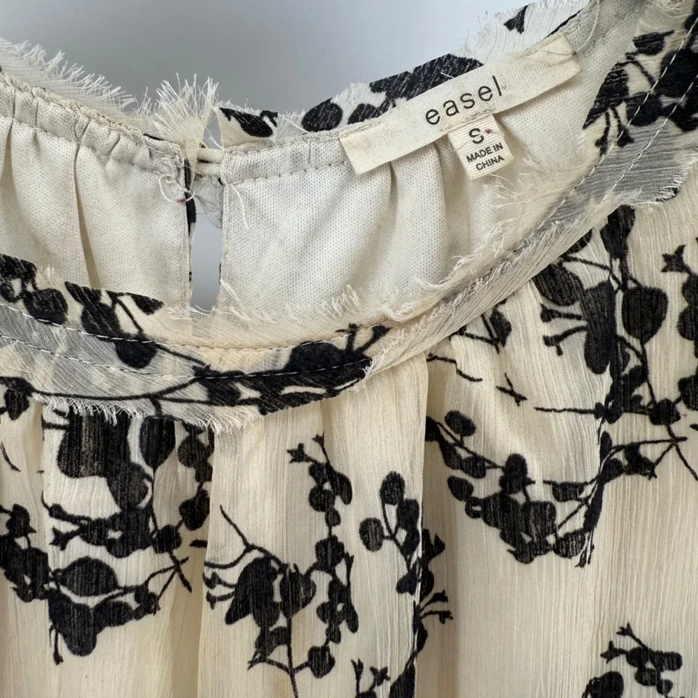 Easel Women's Sleeveless Dress Floral Tiered Ruffle Sheer Beige Black S‎ - Picture 3 of 12